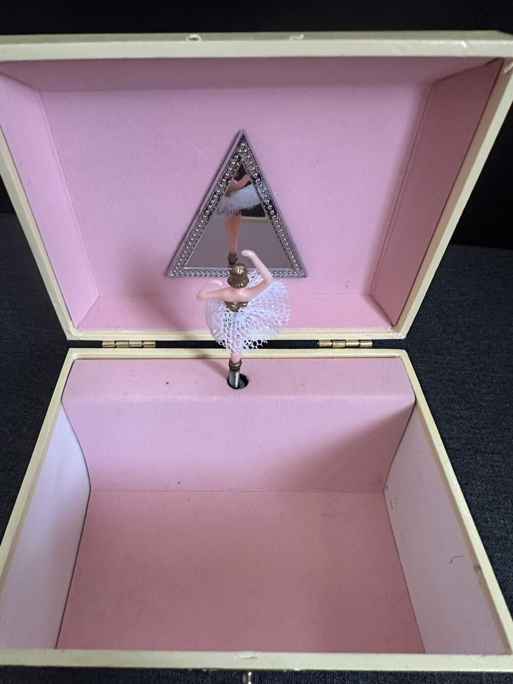 Vintage Ballerina Music Jewelry Box Pink Interior Mirror Working Intermittently